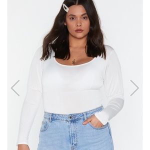 White peasant square neck puff shoulder bodysuit